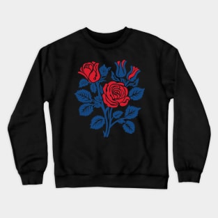 Red and blue roses block print Crewneck Sweatshirt